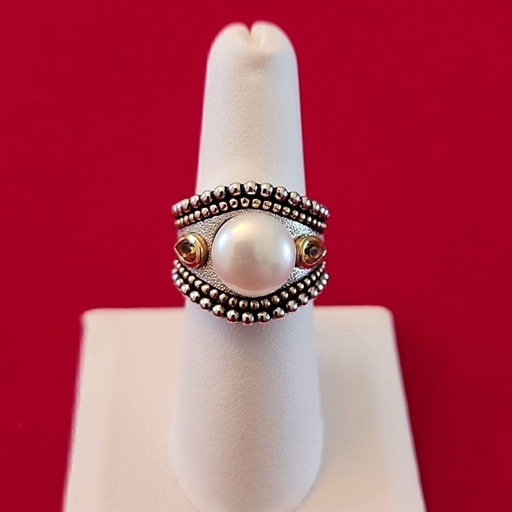 Honora 14K Gold 925 Sterling Silver Pearl Citrine Ring Size 7